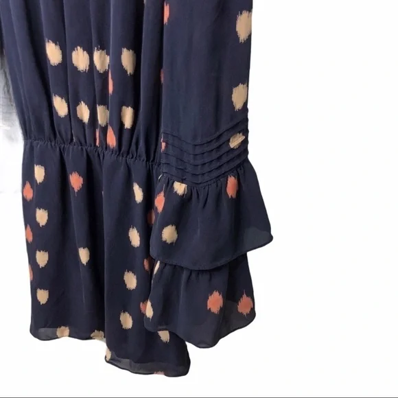 Parker Silk Dress Navy Dot Print Size Small Bell Sleeve - Picture 7 of 10